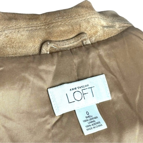 ANN TAYLOR LOFT SUEDE LEATHER TAN RETRO SINGLE BUTTON COLLARED BLAZER JACKET - Picture 13 of 13